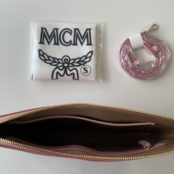 MCM Visetos Monogram Powder Pink Crossbody Pouch - Picture 3 of 6